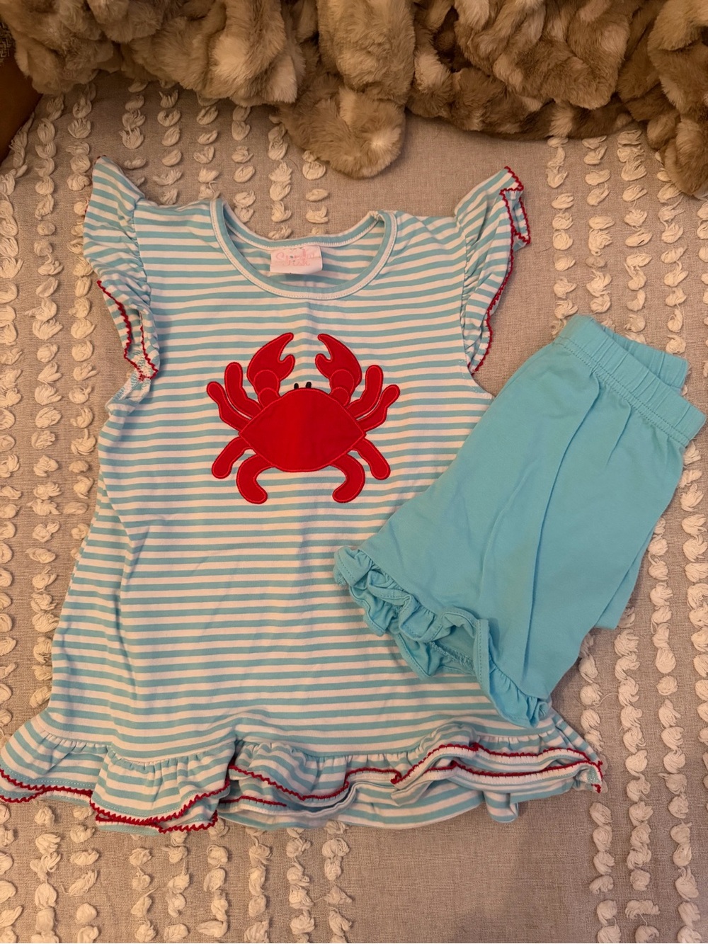 Girls' Blue Stripe Crab Matching Set